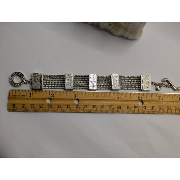 Brighton Silver Tone Multi-Chain Bracelet with Heart Charm 7.5 Inch - Picture 6 of 6